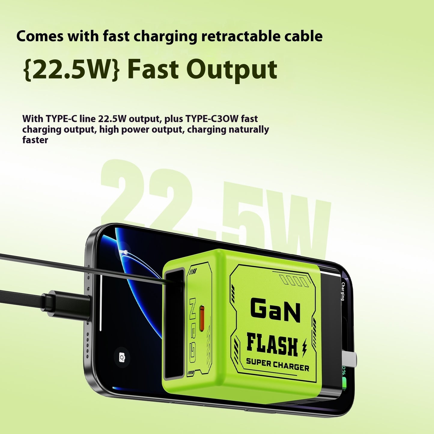Professional GaN Fast Charger - Dual Port with Built-in Telescopic Cable