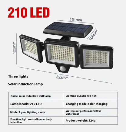 Triple-Head Solar Floodlight - Waterproof Motion Sensor LED Ligh