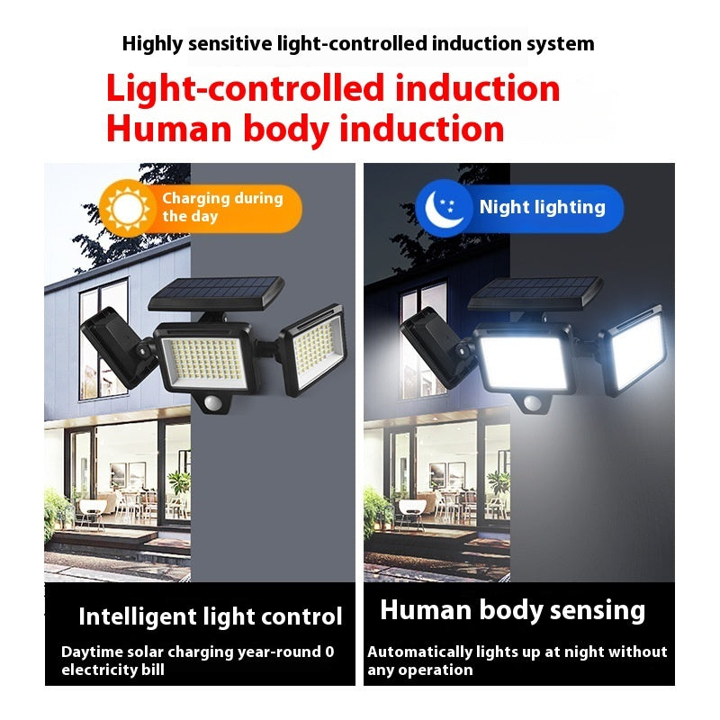 Triple-Head Solar Floodlight - Waterproof Motion Sensor LED Ligh