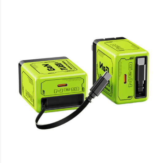 Professional GaN Fast Charger - Dual Port with Built-in Telescopic Cable