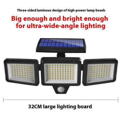Triple-Head Solar Floodlight - Waterproof Motion Sensor LED Ligh